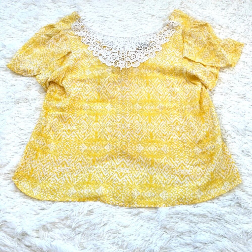 Cato‎ Top Womens Small Yellow Lace Open Back Bow Romantic Fairy Y2K Boho 13049x